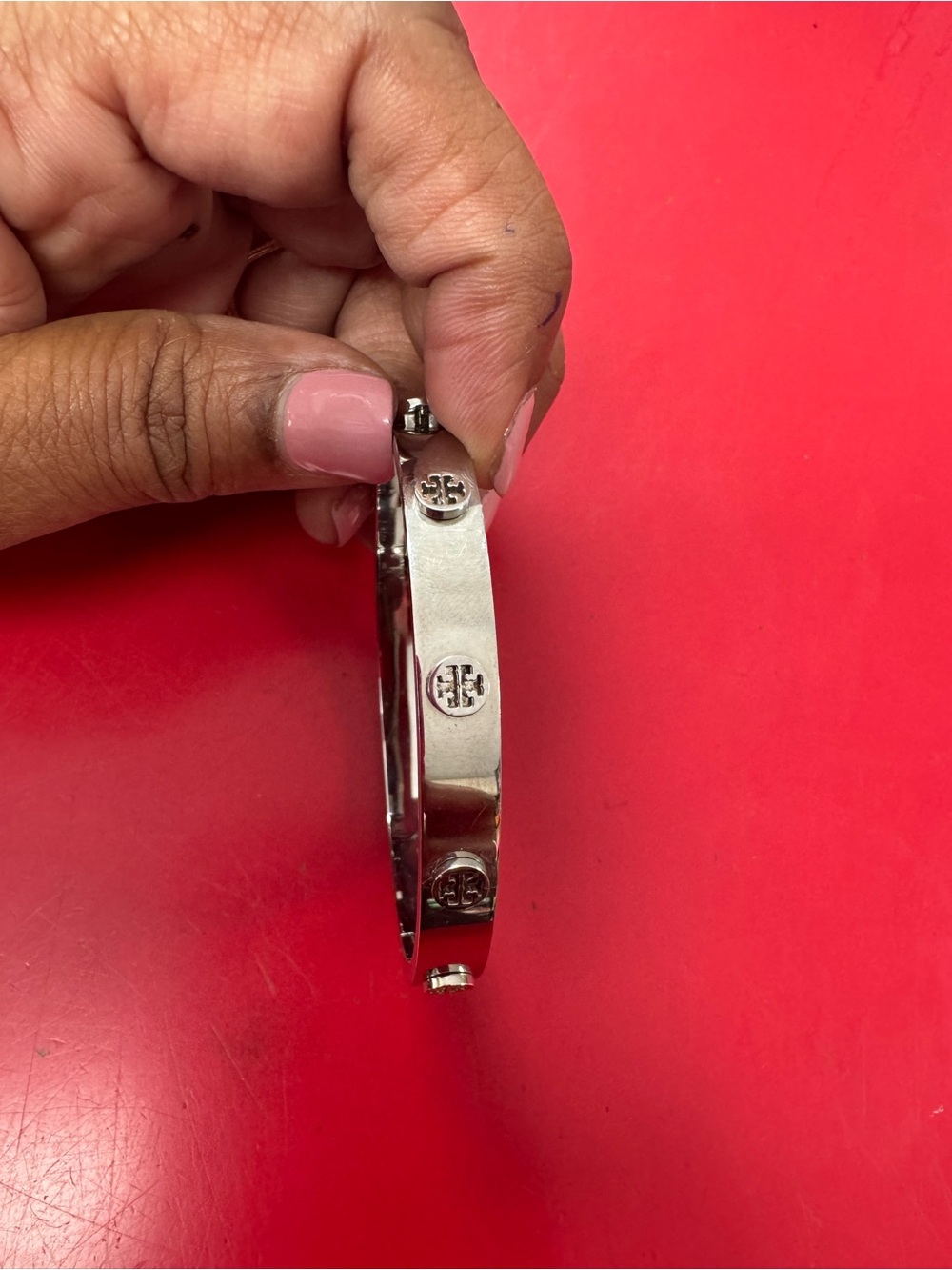 Tory Burch Silver Logo Bangle Bracelet